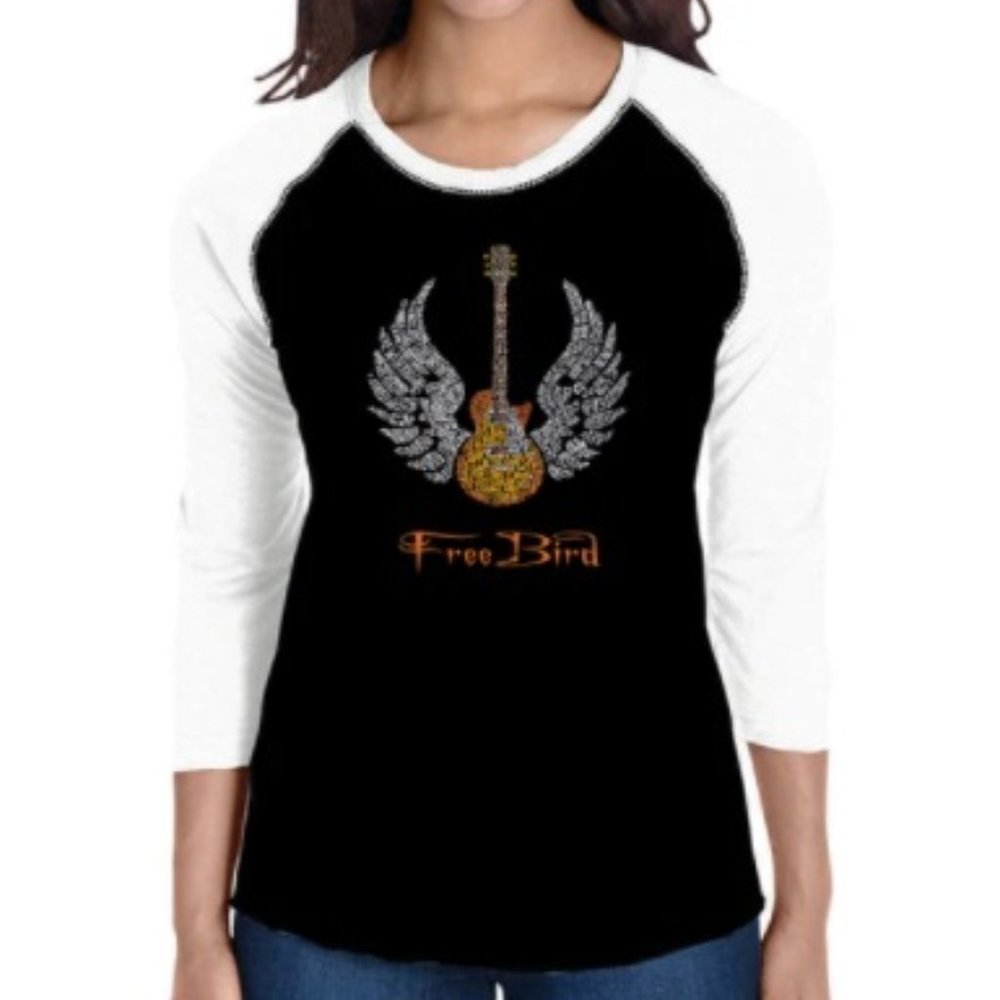 LA Pop Art Woman's Word Art T-shirt - FREE BIRD